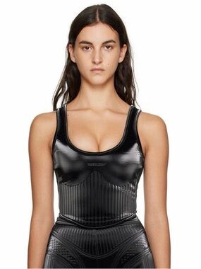 Mugler Glossy Embossed Bonded Jersey Crop Top